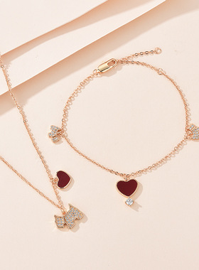 日韩风爱心小狗吊坠镶钻项链女潮轻奢小众简约气质锁骨链批发代发