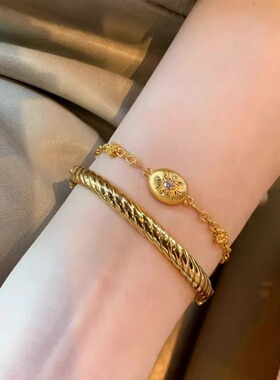 小众设计拉丝雕花中古风金色手串重工轻奢风气质女式手链端午手链