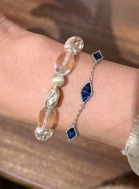 小红书爆款菱形蓝色抛光银色手链女清冷感高级手环手饰品一件代发