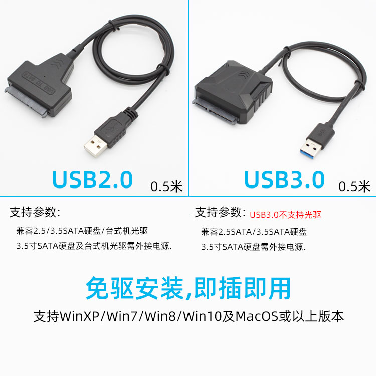 sata转usb3.0易驱线2.5寸3.5寸机械SSD硬盘转接线光驱读取器转换-图0