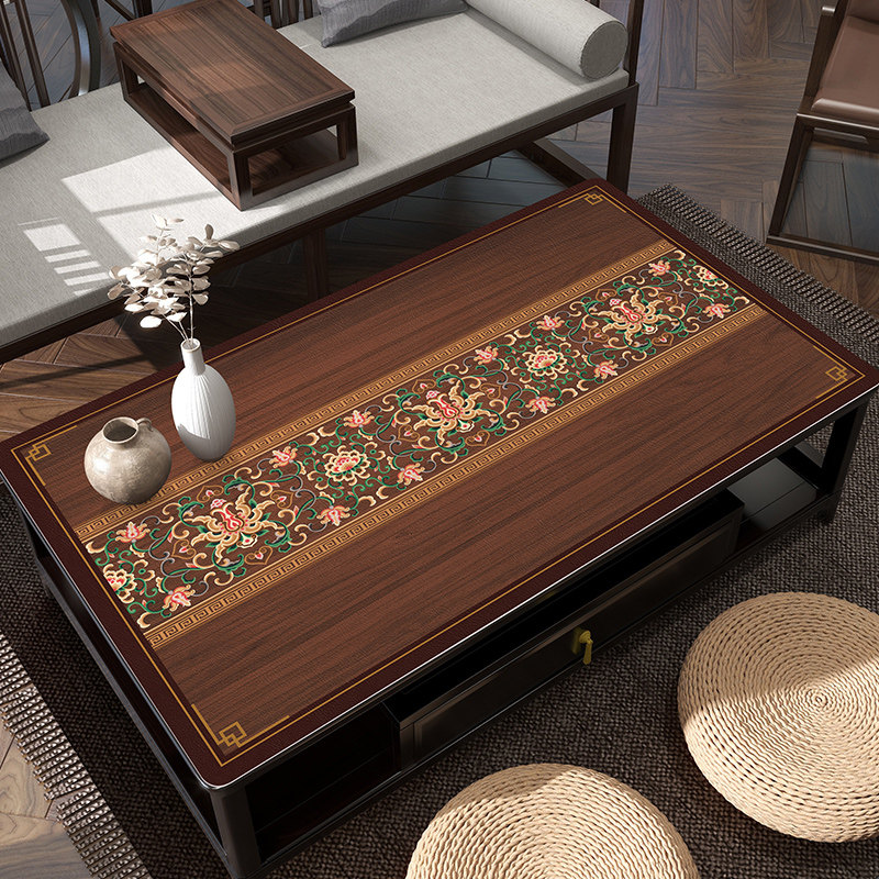 新中式茶几桌布防水防油防烫免洗茶几垫布实木餐桌垫长方形可裁剪 - 图2