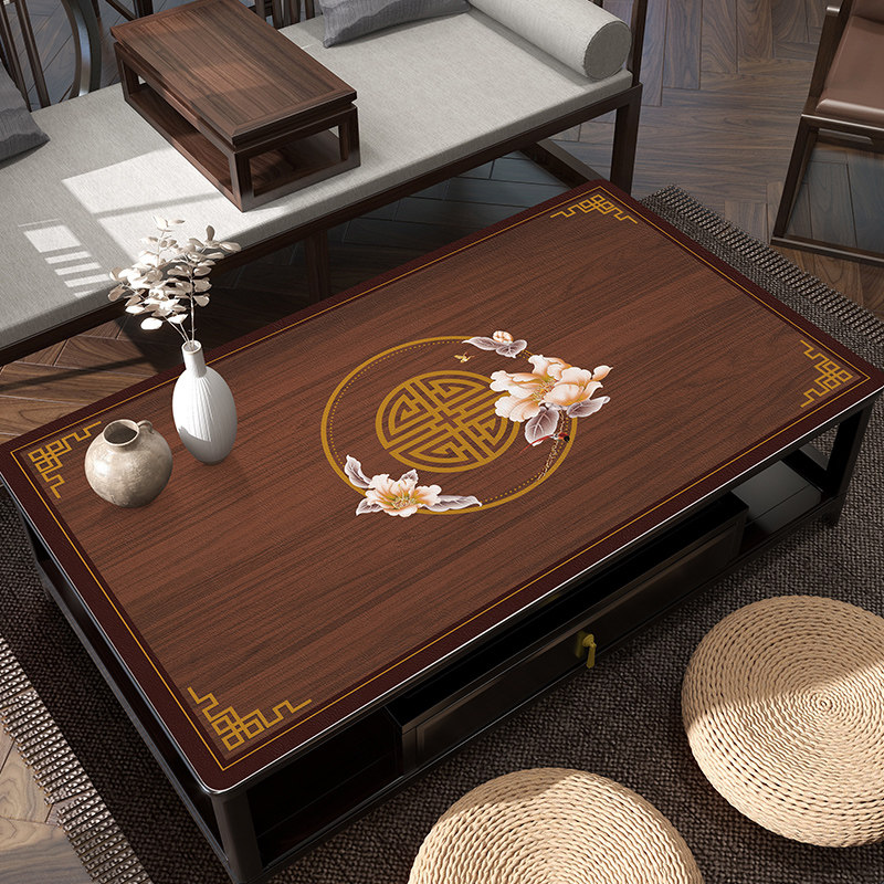 新中式茶几桌布防水防油防烫免洗茶几垫布实木餐桌垫长方形可裁剪 - 图3