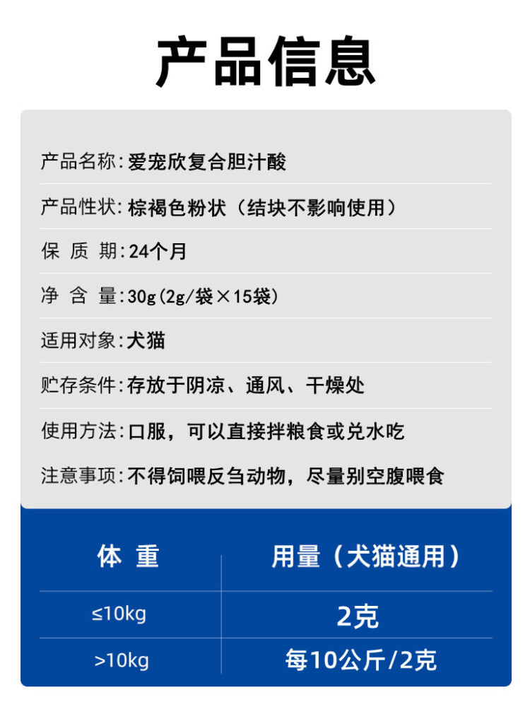 爱宠欣复合胆汁酸宠物胆汁淤积黄疸肝炎胆结石老年犬肝病猫狗护肝 - 图2