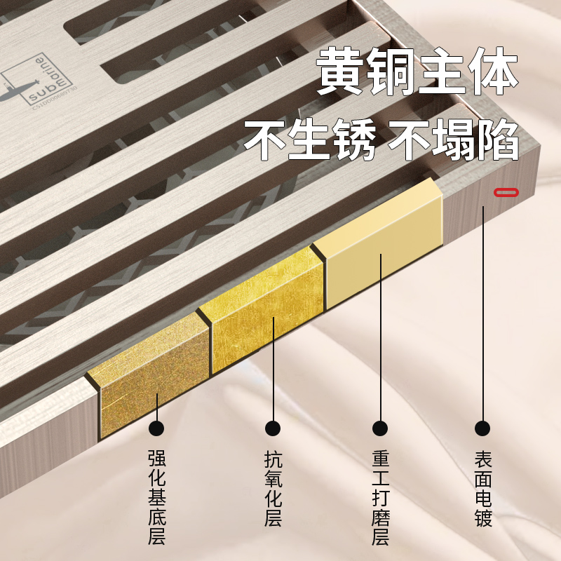 潜水艇奶油风地漏长条形卫生间防臭全铜隐形洗衣机两用官方旗舰店-图2