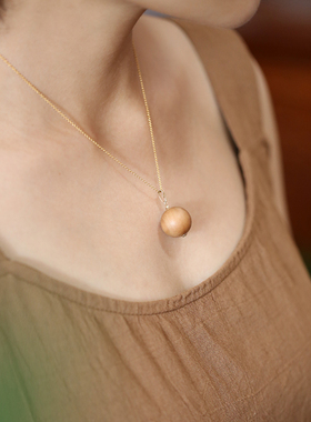 印度老山檀木圆珠吊坠女气质项链