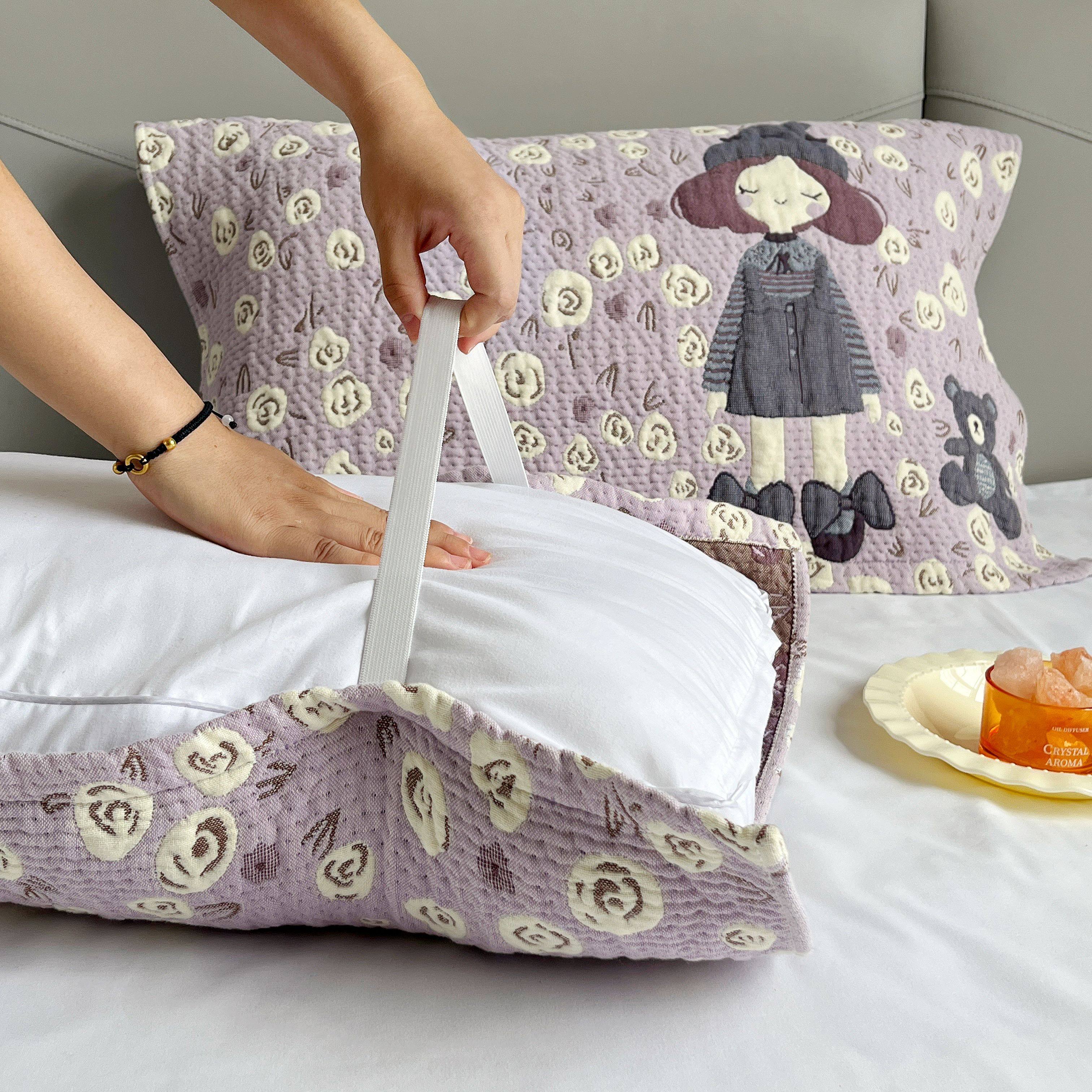 新款全棉纱布卡通枕巾家用绑带款可固定盖巾柔软透气成人大枕头巾,淘宝优惠券,粉丝福利购,淘宝优惠卷