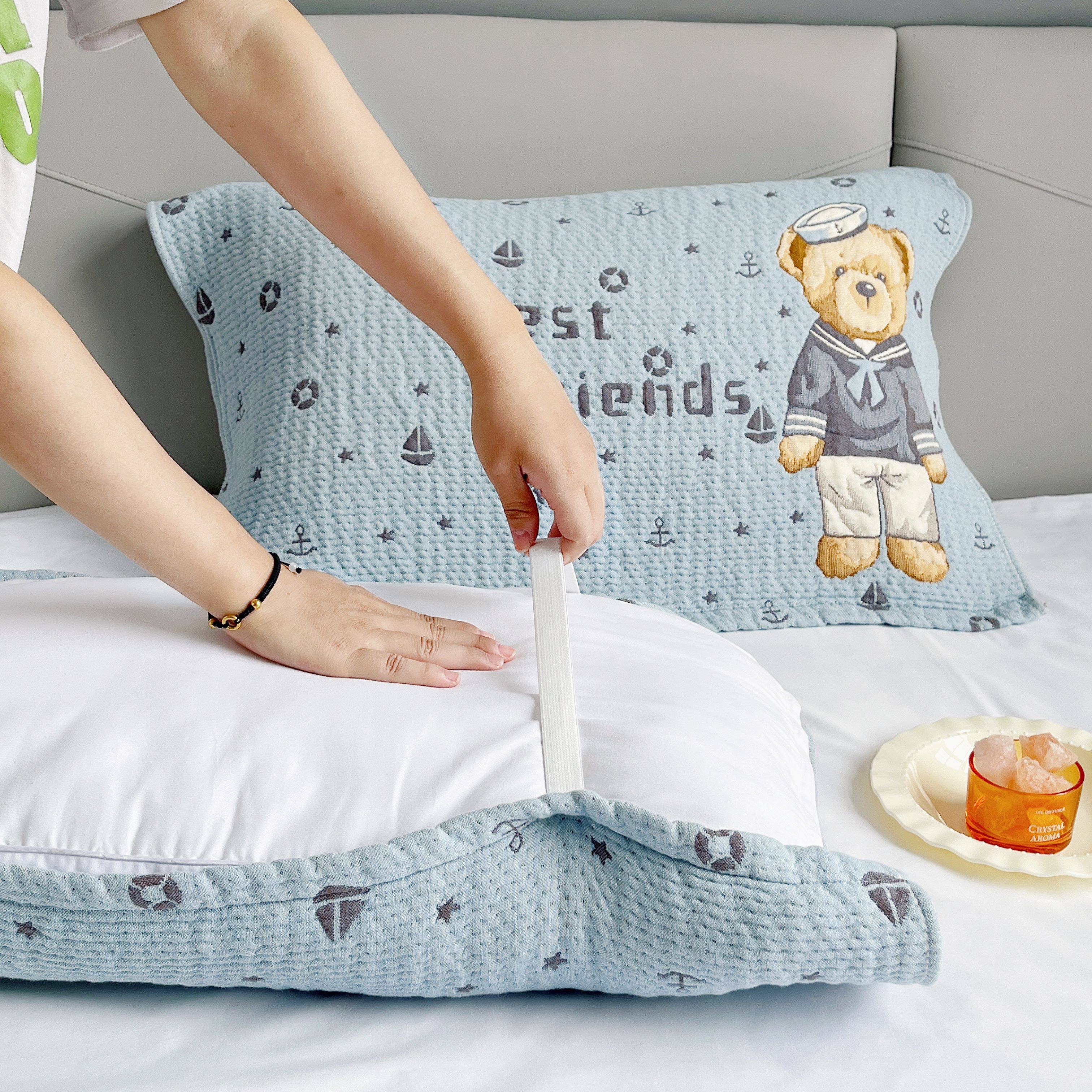 新款全棉纱布卡通枕巾家用绑带款可固定盖巾柔软透气成人大枕头巾,淘宝优惠券,粉丝福利购,淘宝优惠卷