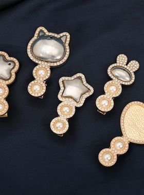 宋锦精致珍珠带钻边夹汉服旗袍DIY发饰底胚爱心兔子星星猫咪边夹