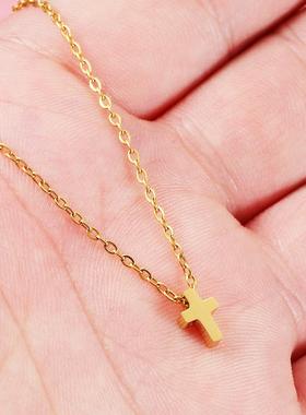 外贸热销欧美风简约时尚不锈钢十字架项链创意穿孔珠个性百搭吊坠