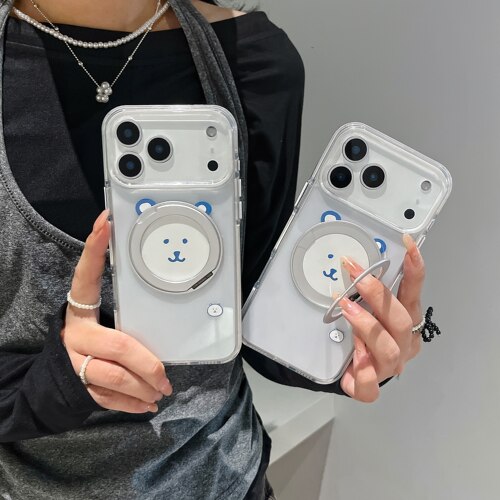 自嘲熊360旋转支架解压机械音适用iphone18pro苹果17promax可爱16男女15个性软边硬背亚克力高透色防摔手机壳 - 图3