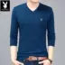 Áo thun nam tay dài Playboy nam mùa xuân và mùa thu Hàn Quốc Slim V cổ áo trẻ trung - Áo phông ngắn áo thun trắng trơn Áo phông ngắn