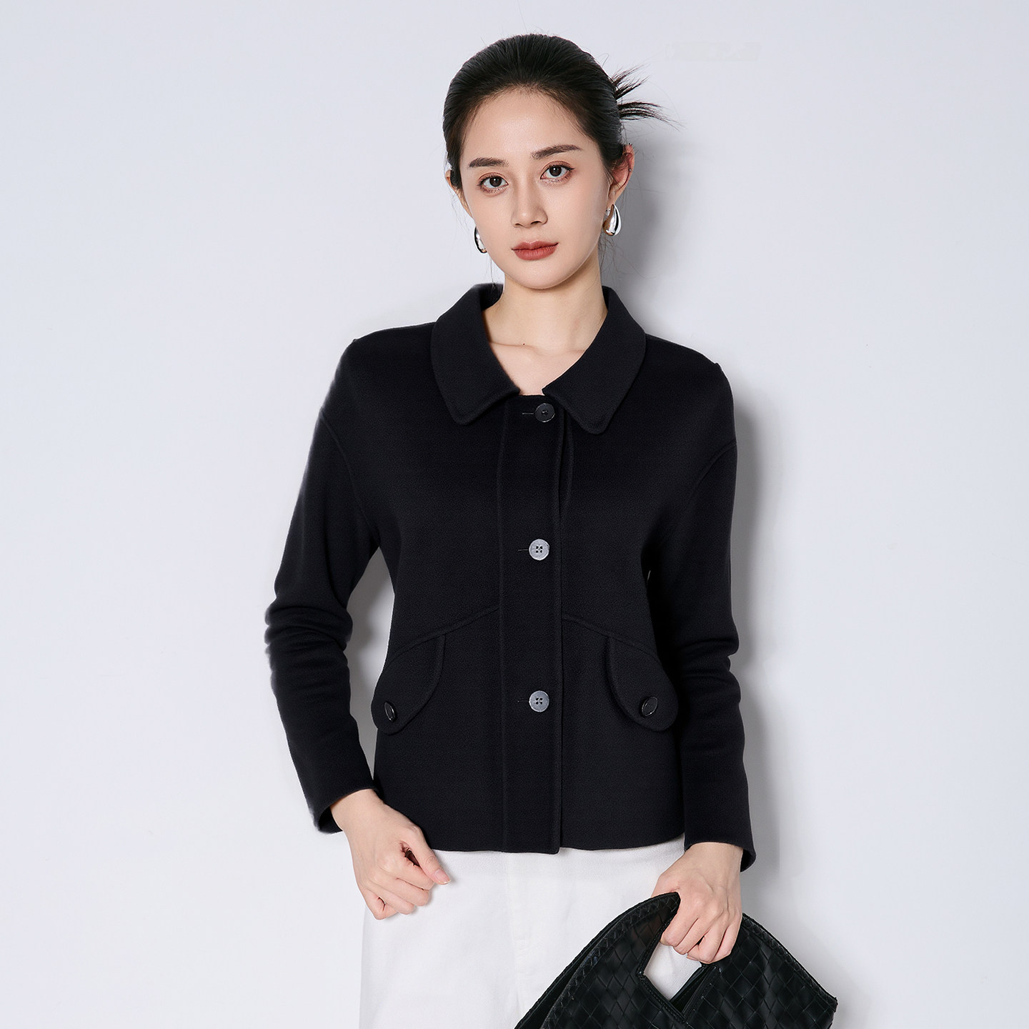 [山羊绒]马天奴2025新款混绵羊毛呢大衣翻领短款外套时尚气质女,淘宝优惠券,粉丝福利购,淘宝优惠卷