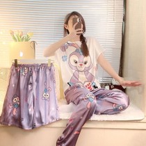 Star Della Sleepwear Woman Summer Ice Silk Thin short sleeve shorts 2022 The new home is home to long pants three sets