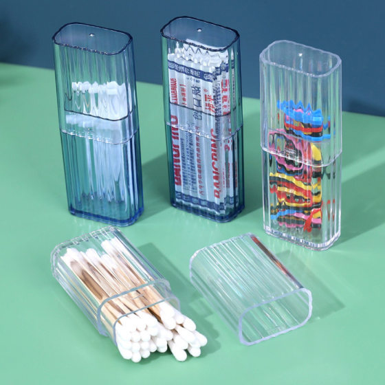 Portable transparent travel storage box toothpicks and cotton swabs