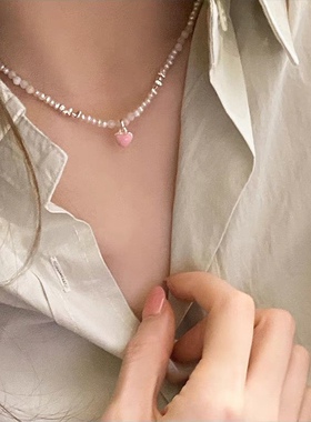 法式复古滴油爱心珍珠项链女韩国个性简约百搭气质时尚颈链锁骨链