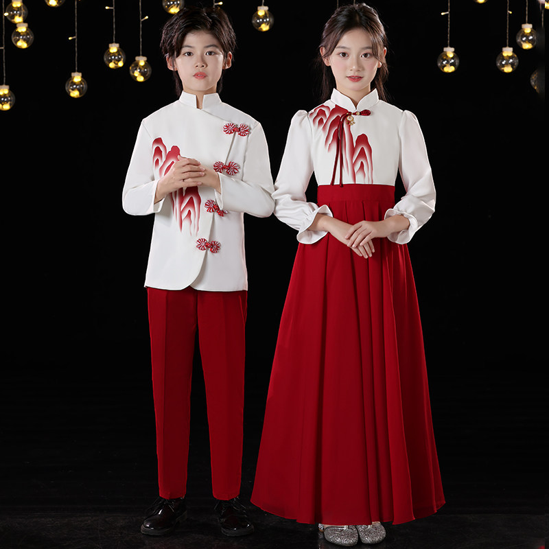 六一节儿童合唱演出服新中式礼服学生朗诵演讲比赛大合唱团表演服