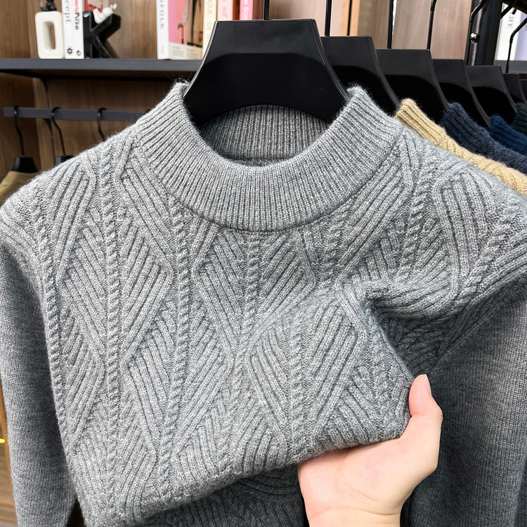 Half turtleneck imitation cashmere warm jacquard sweater/sweater for middle-aged and elderly people