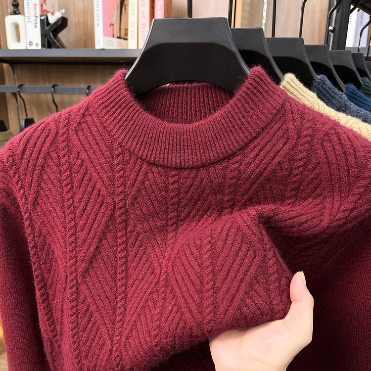 Half turtleneck imitation cashmere warm jacquard sweater/sweater for middle-aged and elderly people