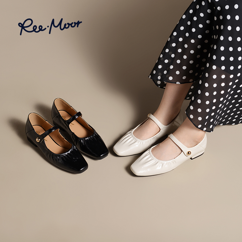 REEMOOR睿慕2025秋季新款小方头法式玛丽珍鞋通勤浅口粗跟单鞋女 - 图3