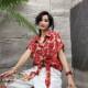 ສະຖານີເອີຣົບ 2026 Summer New Retro Loose Slim Style Hong Kong Floral Print Smudged Drop Shoulder Sleeve Short Sleeve Shirt for Women