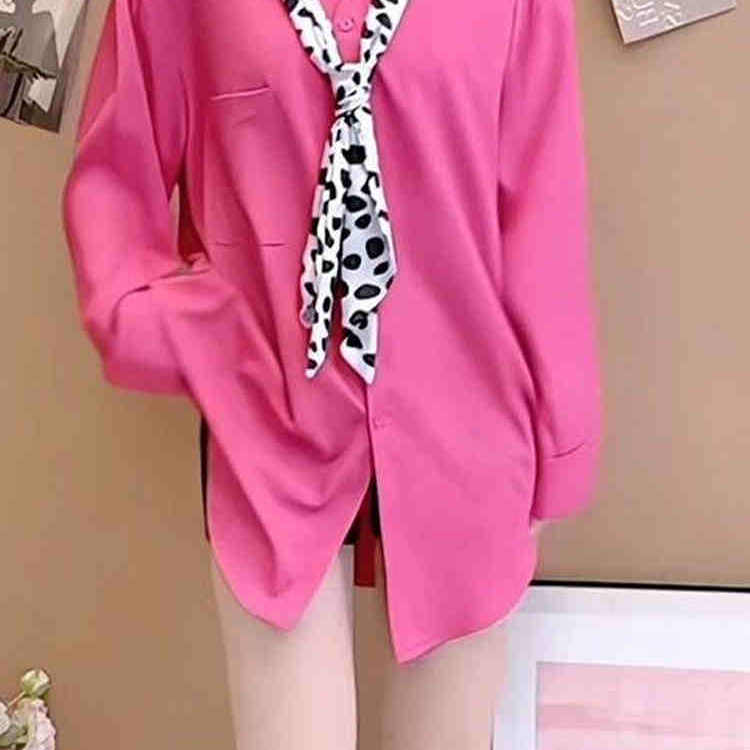 时髦设计感领结长袖衬衫女2025年春季新款洋气百搭中长款上衣 - 图2