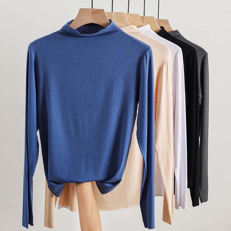 莫代尔半高领长袖t恤2020打底衫 罗塔依曼T恤