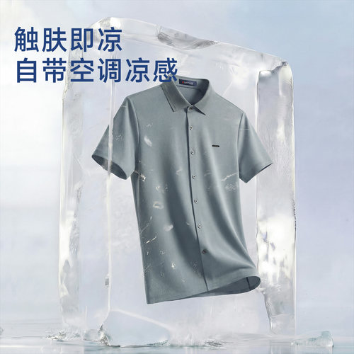 [醋酸桑蚕丝]梦特娇男士短袖衬衫夏季轻奢免烫中年衬衣凉感透气J - 图2