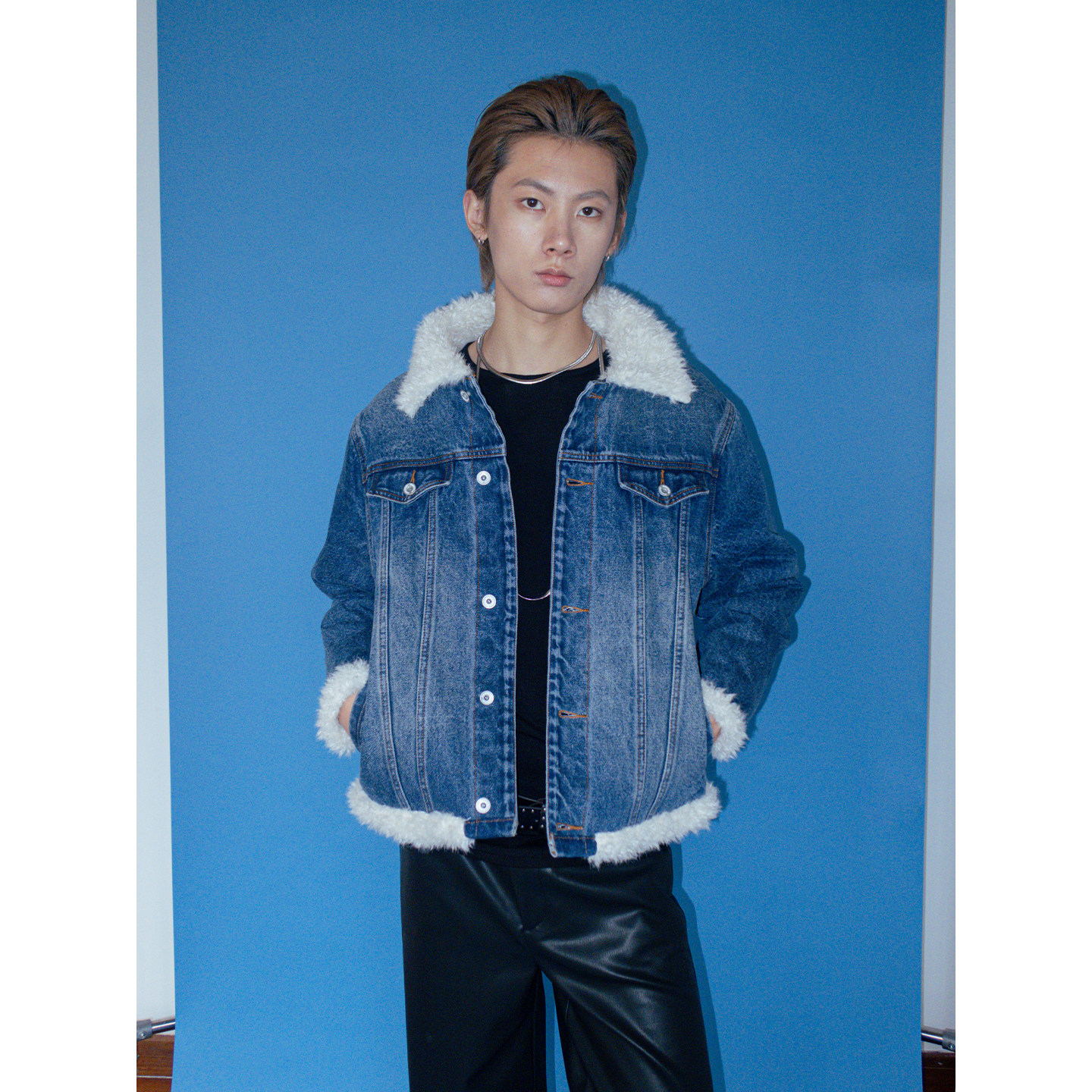 FUNKYFUN 秋冬复古洗水蓝羊羔绒翻领撞色加绒牛仔夹克外套,淘宝优惠券,粉丝福利购,淘宝优惠卷