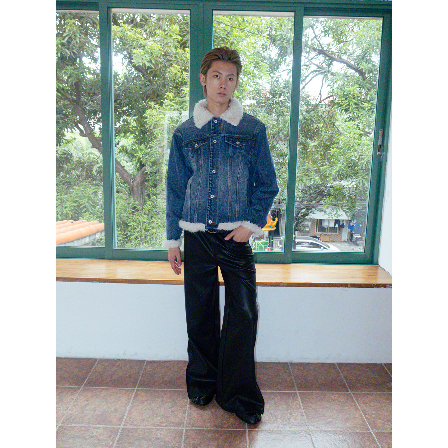 FUNKYFUN 秋冬复古洗水蓝羊羔绒翻领撞色加绒牛仔夹克外套,淘宝优惠券,粉丝福利购,淘宝优惠卷