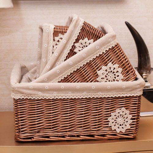 家居收纳筐藤编储物筐篮柳编脏衣服篮厨房零食杂物篮盒田园布艺筐 - 图1