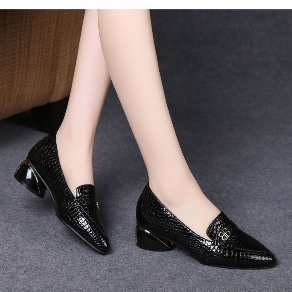 2024新款春季皮鞋女软皮粗跟真皮女鞋春秋中跟单鞋春款平底豆豆鞋,淘宝优惠券,粉丝福利购,淘宝优惠卷