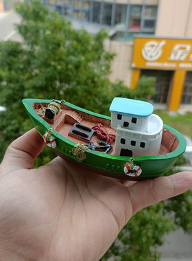 新品地中海彩绘树脂渔船模型鱼缸微景观造景摆件创意家居海洋装饰