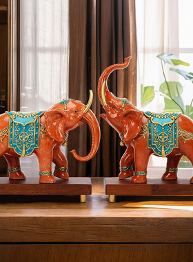 黄铜大象摆件一对《吉祥安康对象》办公室家居客厅玄关开业礼品