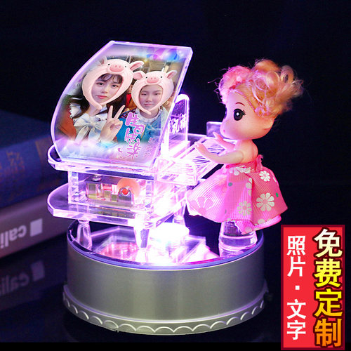 七夕情人节礼物创意照片定制水晶钢琴音乐盒生日送老婆女友发光 - 图0