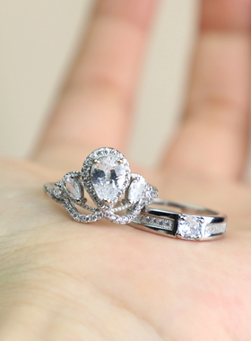 公主超大水滴皇冠结婚对戒仿真一对活口可调节戒指情侣婚礼用道具