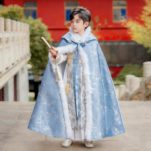 2025新款男童汉服秋冬加绒加厚小男孩唐装古装中国风小少爷飞鱼服 - 图1