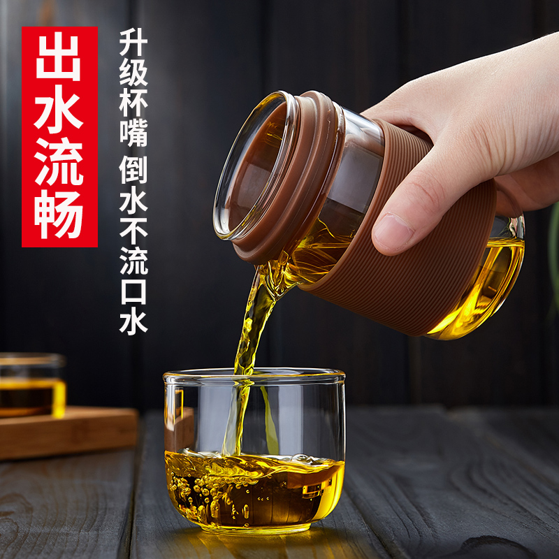 玻璃旅行茶具套装户外功夫泡茶壶耐高温茶杯茶水分离快客杯便携式-图1