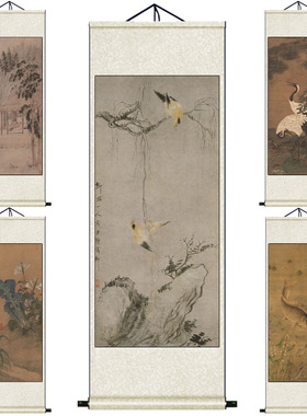 丝绸卷轴挂画丝情画意风水画