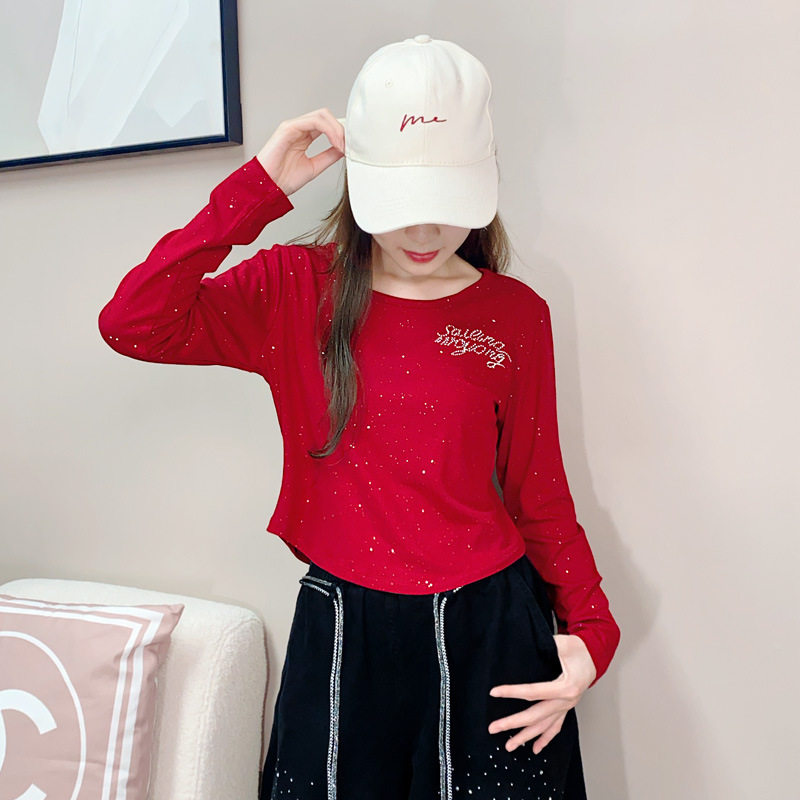 纤伽[有加绒和不加绒]秋冬新款莫代尔螺纹棉上衣闪星时尚百搭长袖