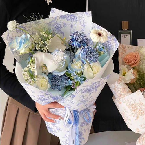 午后红茶欧式花束印花牛皮纸网红复古印花艺术包花纸花店资材包装 - 图3