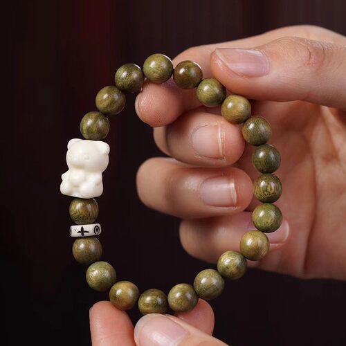 绿檀木DIY熊熊款手串 念珠厂家批发规格8mm男女小清新风装饰首饰 - 图0