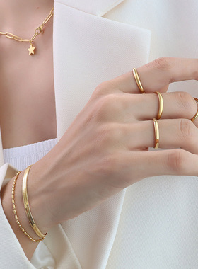 钛钢材质素圈光圈戒指尾戒指镀18K真金不褪色