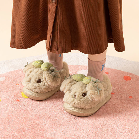儿童棉拖鞋包跟幼儿园冬季女童女孩蝴蝶结男宝小朋友室内居家棉鞋