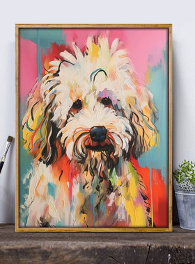 毕加索风格萌犬自画像数字油画diy手绘填色装饰画油彩画