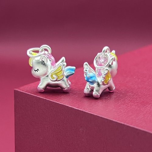 足银999银饰挂坠生肖马梦幻马珐琅彩胶3D挂件DIY配饰纯银DIY手串 - 图1