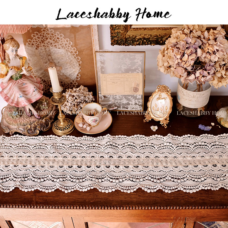 LACESHABBY新款欧式复古米色镂空钩花蝴蝶结蕾丝餐桌茶几桌旗桌布,淘宝优惠券,粉丝福利购,淘宝优惠卷