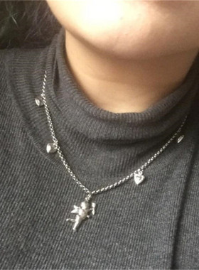 网红个性丘比特四颗心项链 女时尚土酷风ins首饰钛钢欧美爱神项链