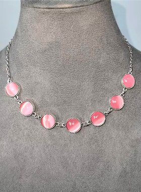 不锈钢链子时尚个性仿猫眼石项链女独特颈链