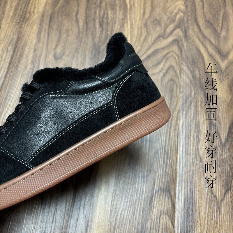 外贸牛皮情侣款加绒德训鞋女款秋冬休闲羊毛板鞋保暖厚底软底防滑,淘宝优惠券,粉丝福利购,淘宝优惠卷