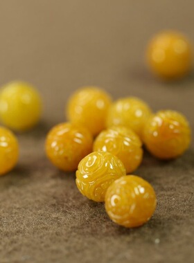新款玉石约12mm黄翡通孔圆珠雕刻珠DIY手链饰品散珠子饰品项链